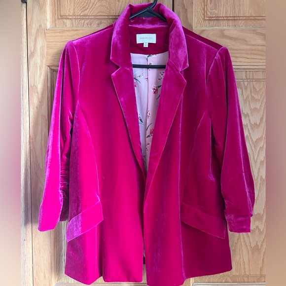 Skies Are Blue Jackets & Blazers - Skies Are Blue Fuchsia Velvet Blazer